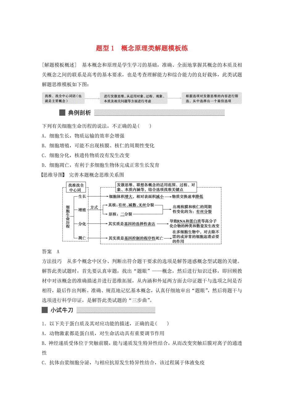 2016高三生物 考前三个月 专题突破提分练 题型1 概念原理类解题模板练_第1页