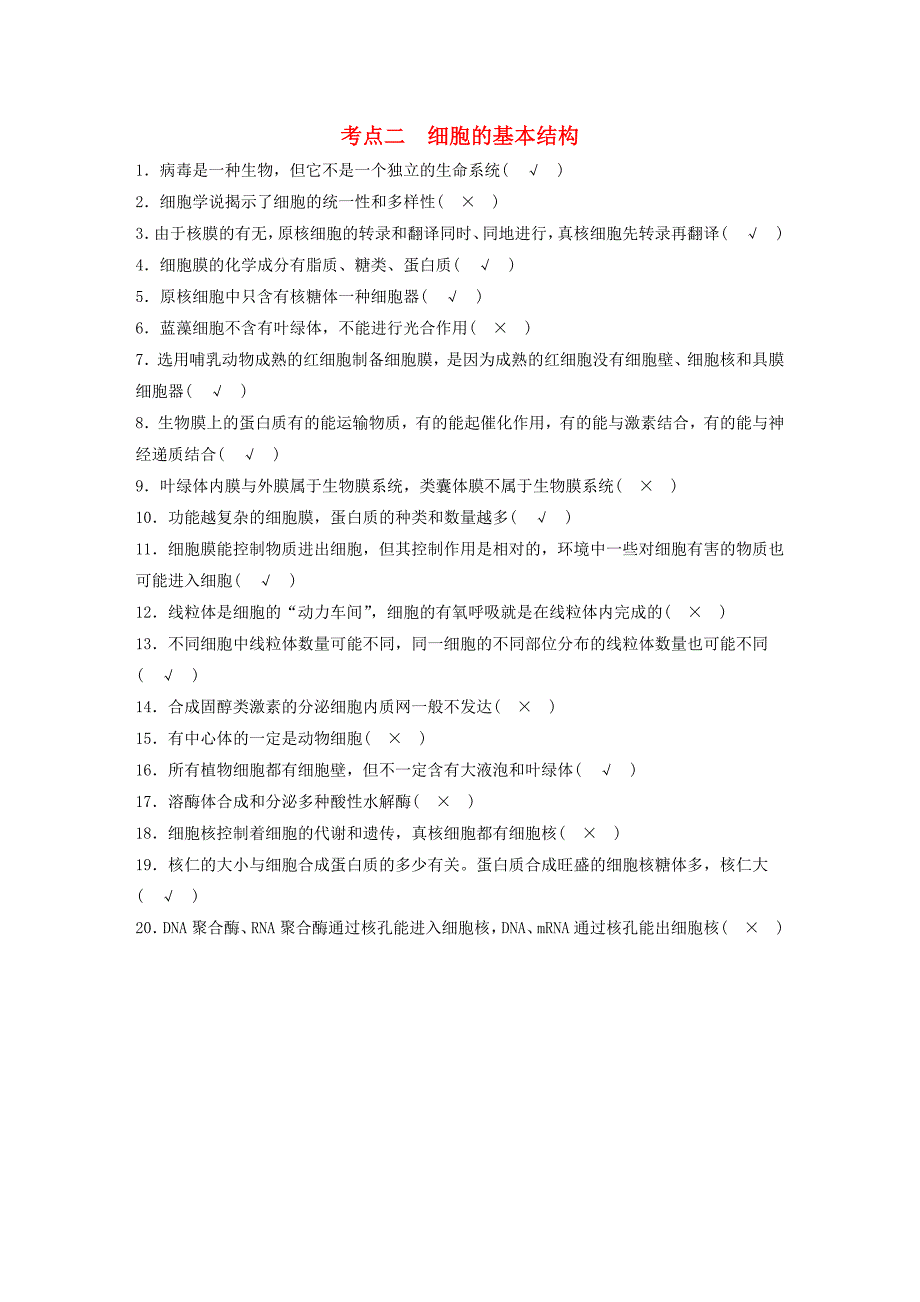 2016年高三生物第二轮复习 第二篇 考点二 细胞的基本结构 新人教版_第1页