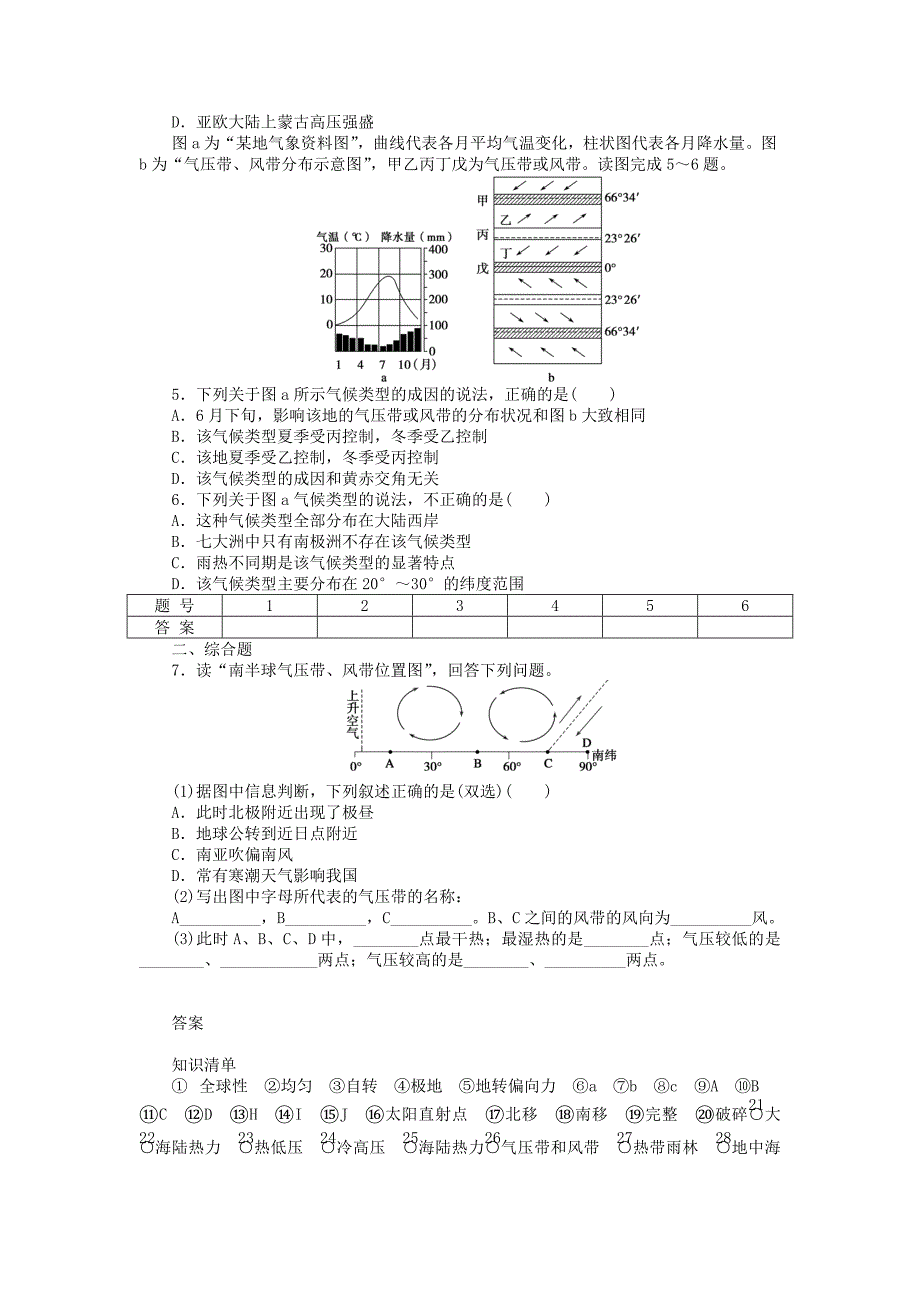 新2015-2016学年高中地理 第二章 第一节 第3课时 大气环流课时作业 中图版必修1_第4页