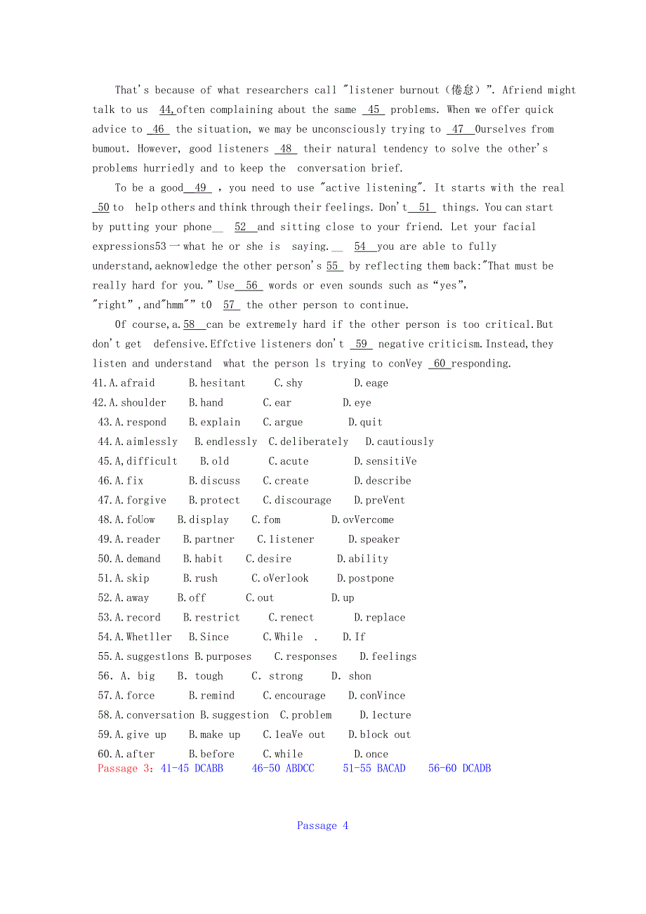 2016高考英语二轮复习 完形填空寒假精练（15）_第4页