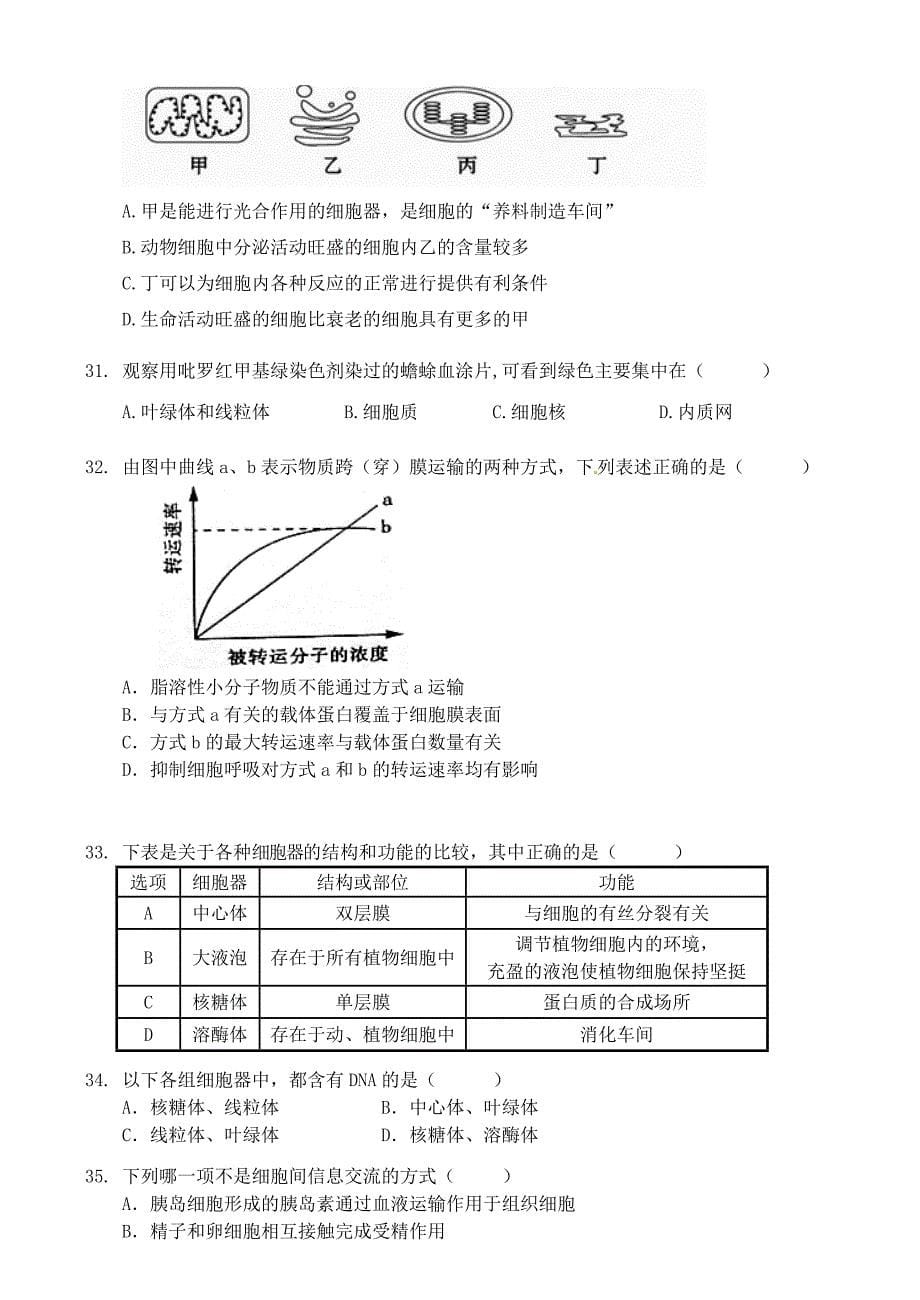 广西武鸣县高级中学2015-2016学年高一生物上学期段考试题_第5页