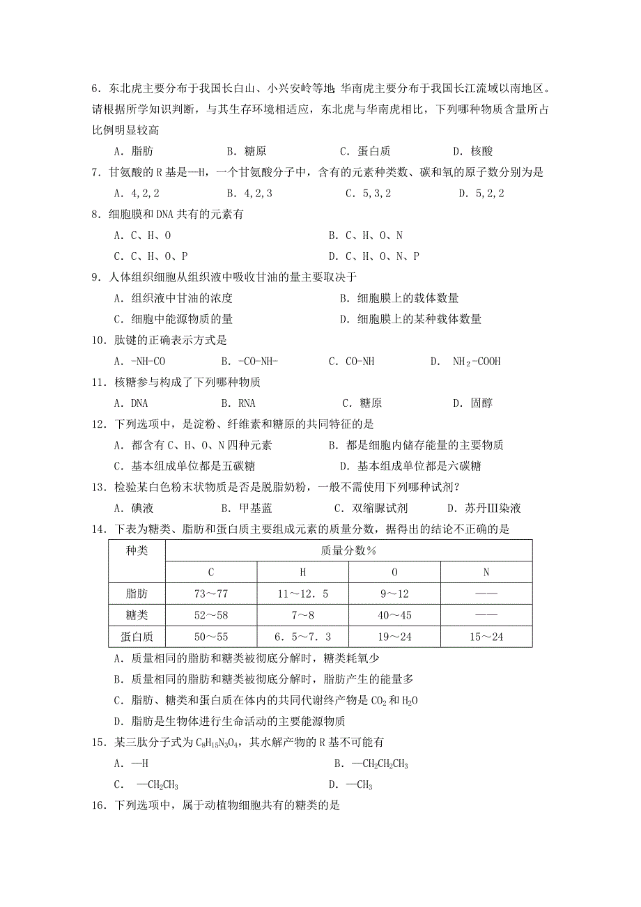 江苏省泰兴市第一高级中学2015-2016学年高一生物上学期期中试题_第2页