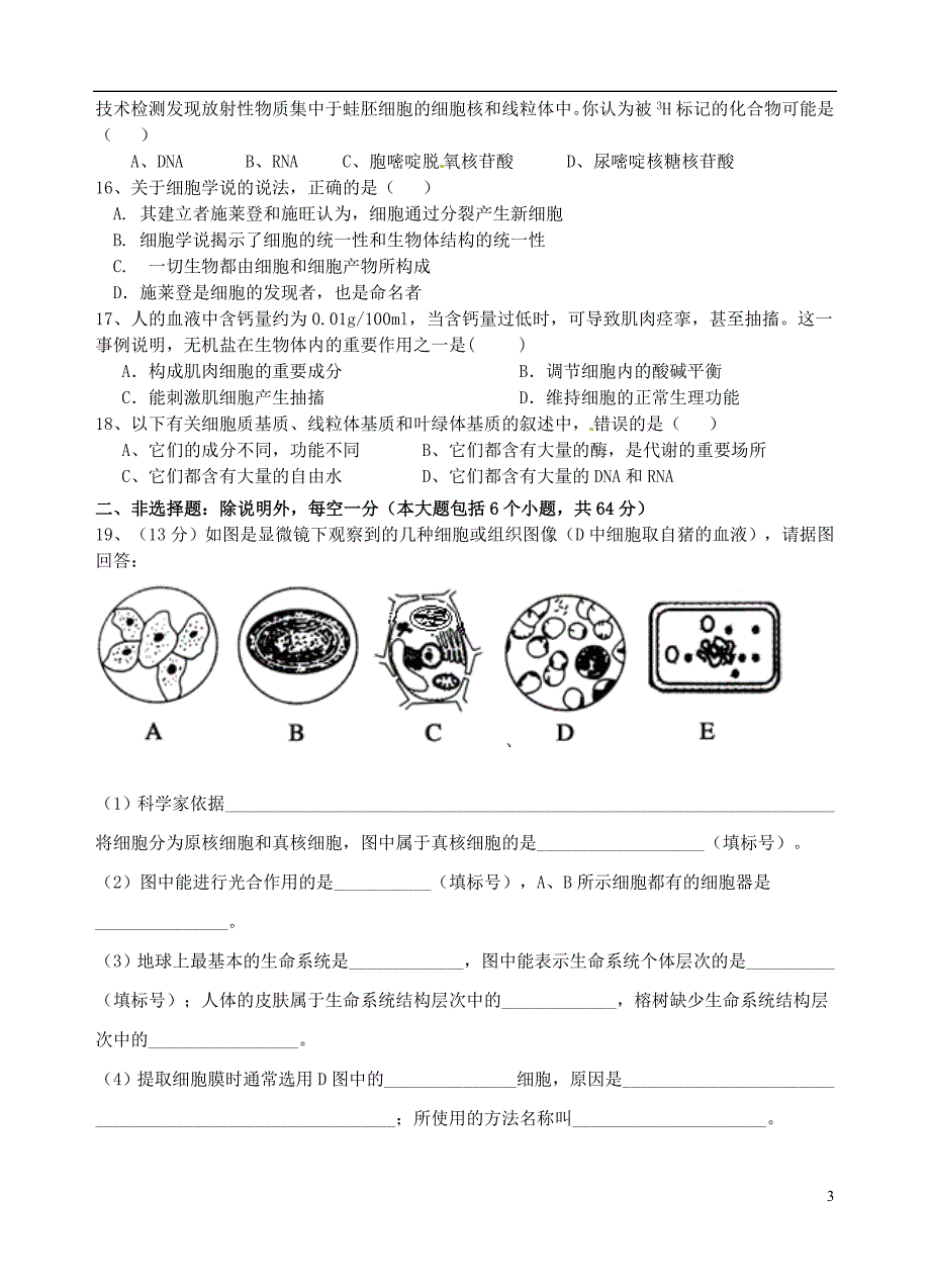 广东省汕头市金山中学2015-2016学年高一生物上学期期中试题_第3页