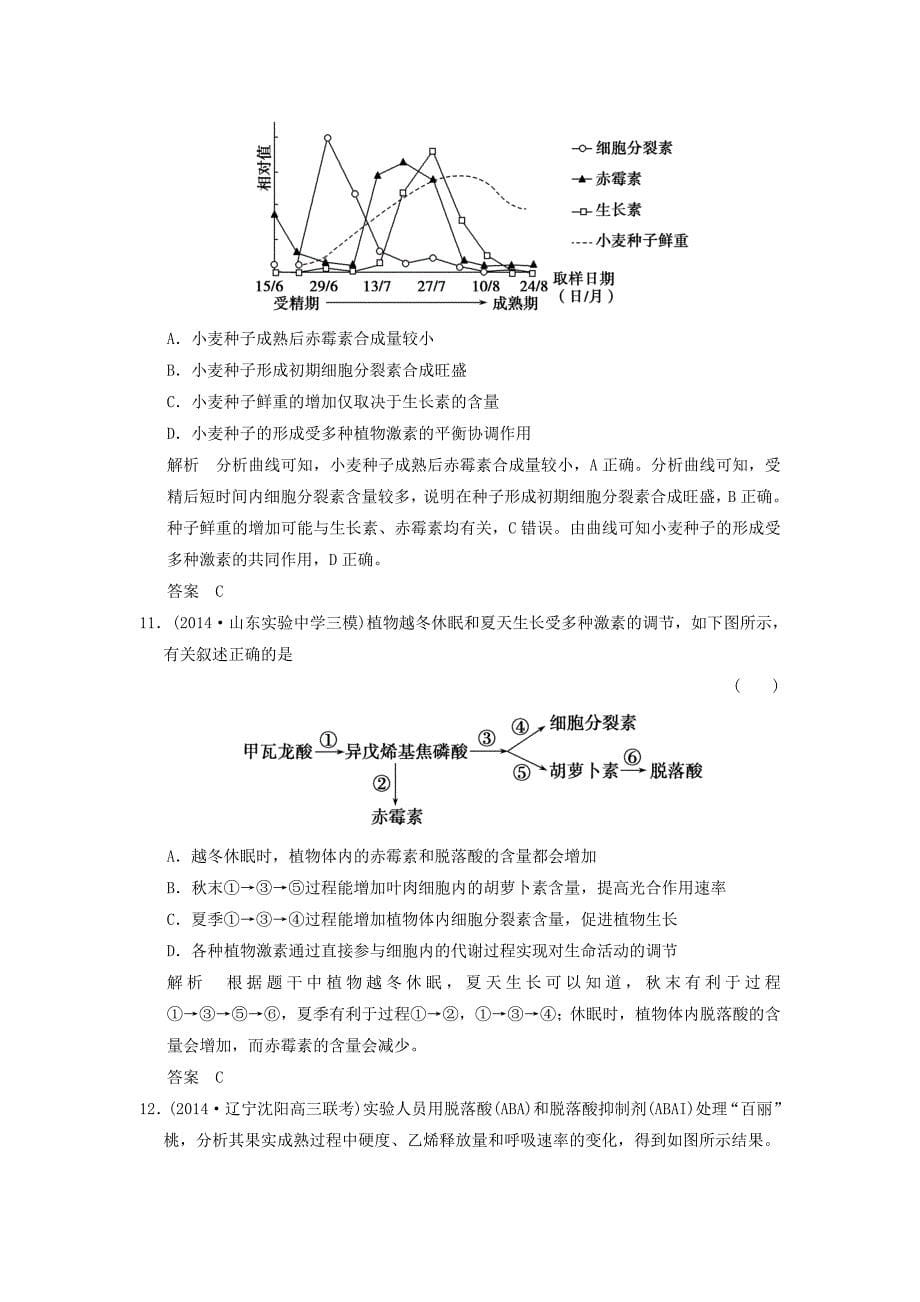 2016届高考生物一轮复习 第1单元 基础课时案32 其他植物激素及应用课后训练 新人教版必修3_第5页