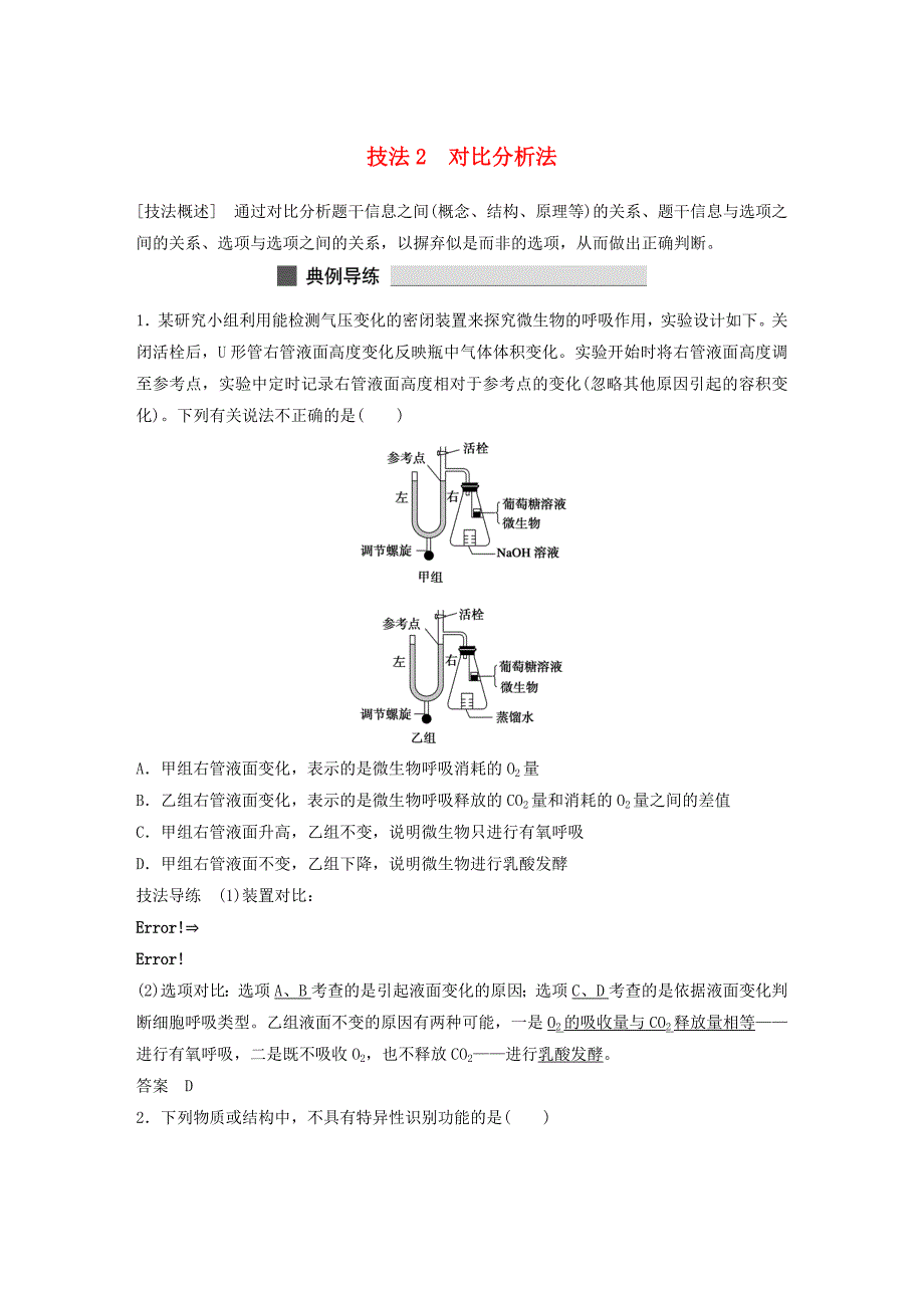 2016高三生物 考前三个月 专题突破提分练 技法2 对比分析法_第1页