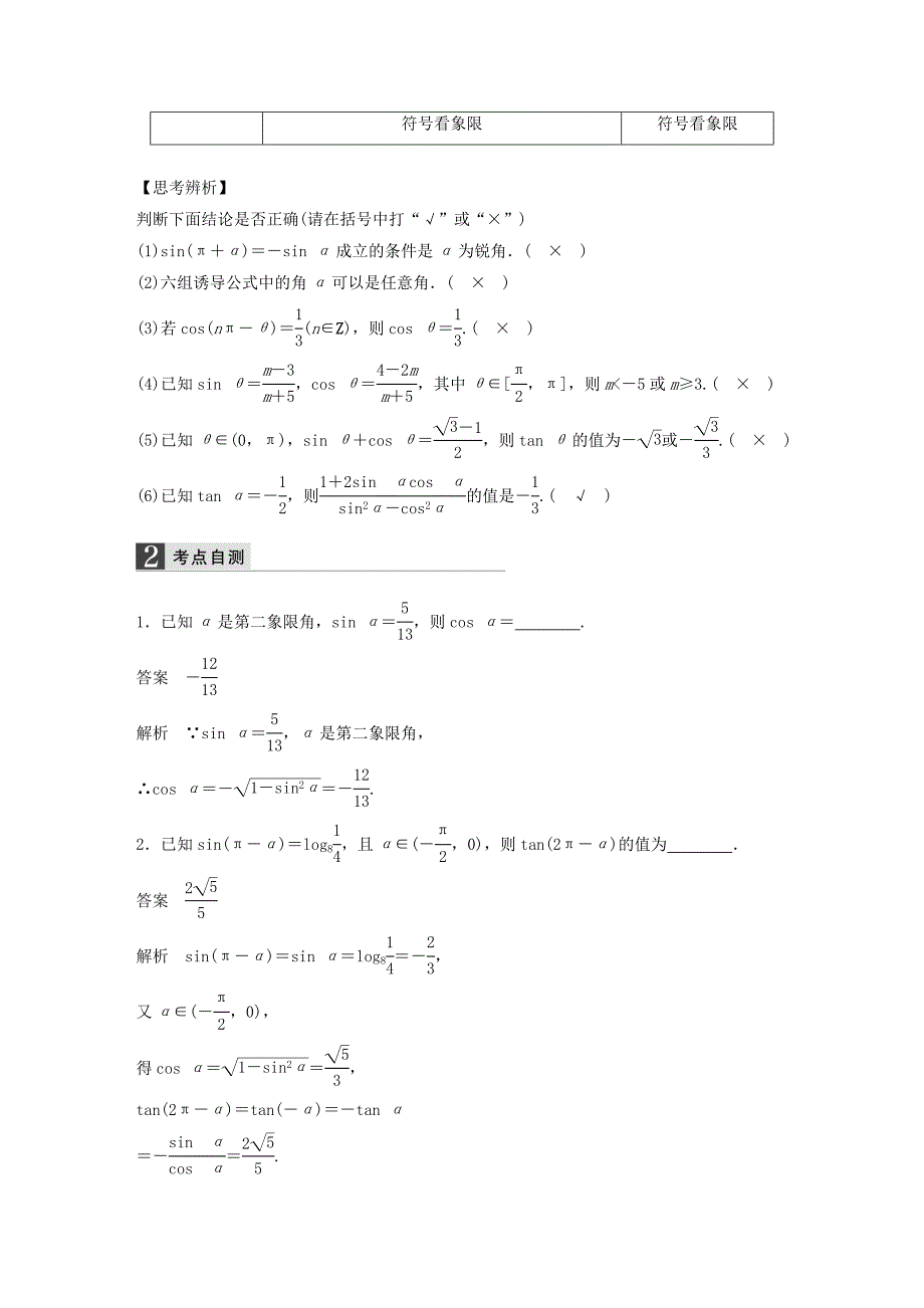 2016高考数学大一轮复习 4.2同角三角函数基本关系及诱导公式教师用书 理 苏教版_第2页