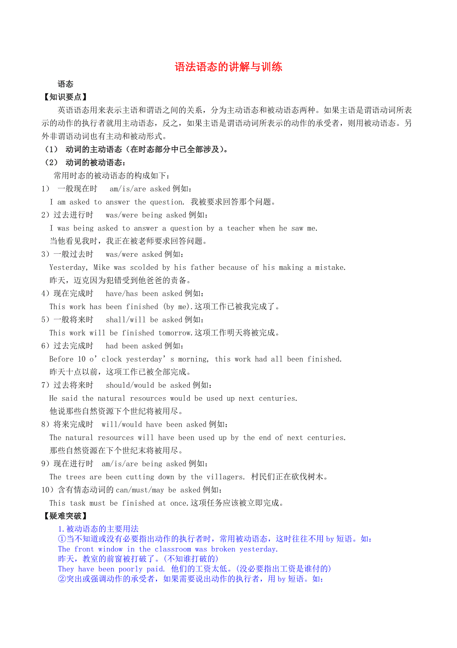 2016高考英语备考策略 语法语态的讲解与训练_第1页