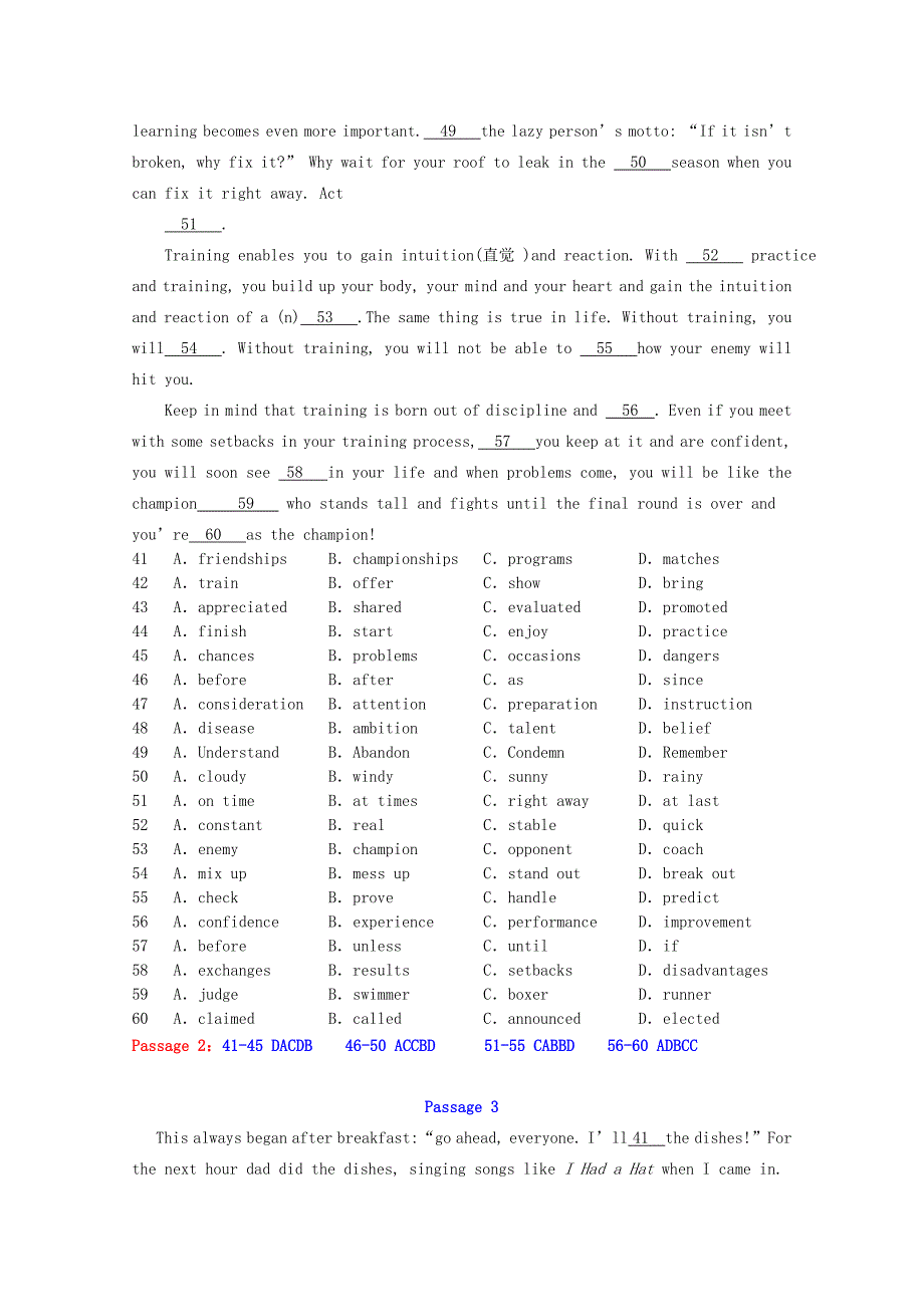 2016高考英语二轮复习 完形填空寒假精练（10）_第3页