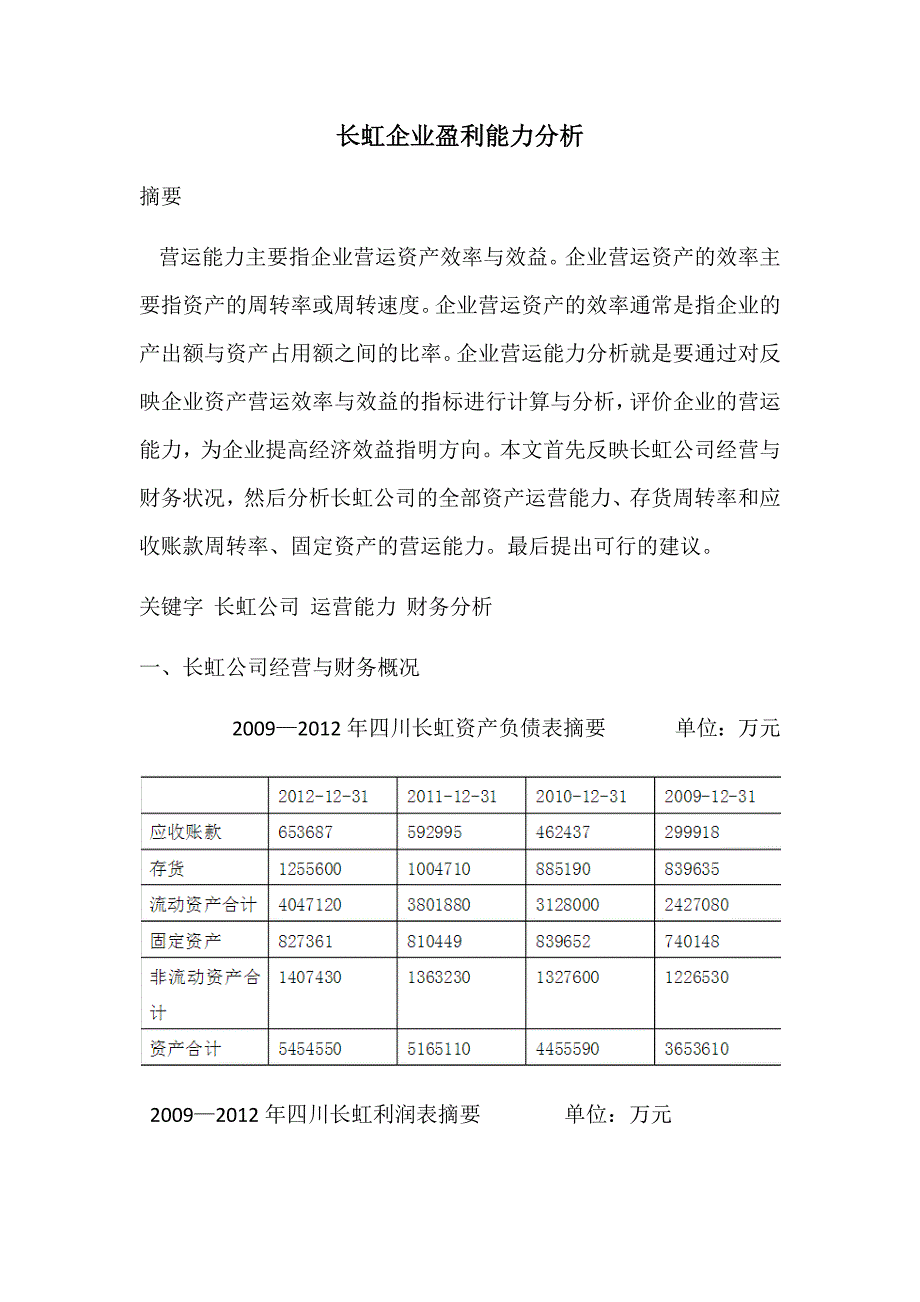 长虹企业盈利能力分析_第1页