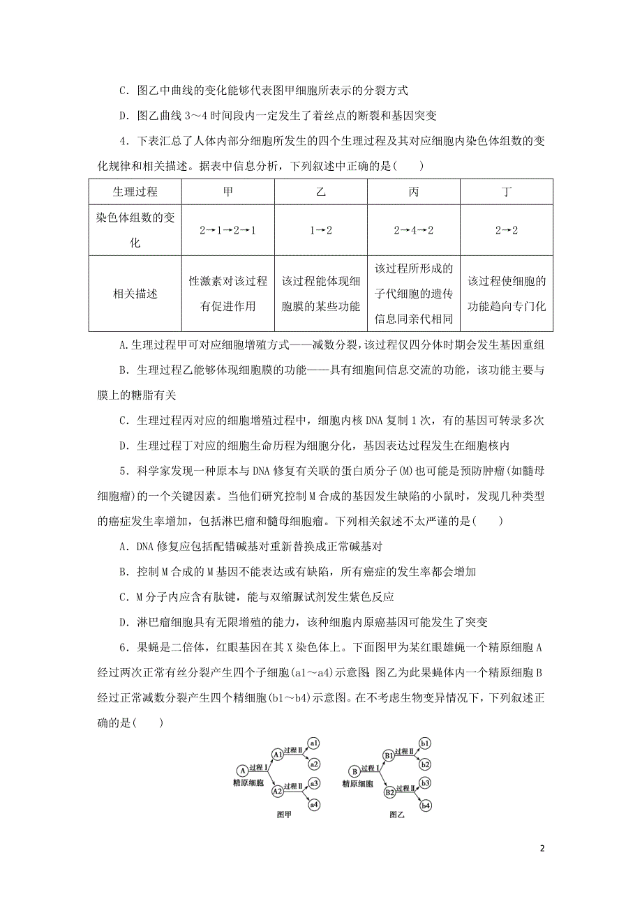 2019年高考生物二轮复习 易混易错练（三）细胞的生命历程_第2页