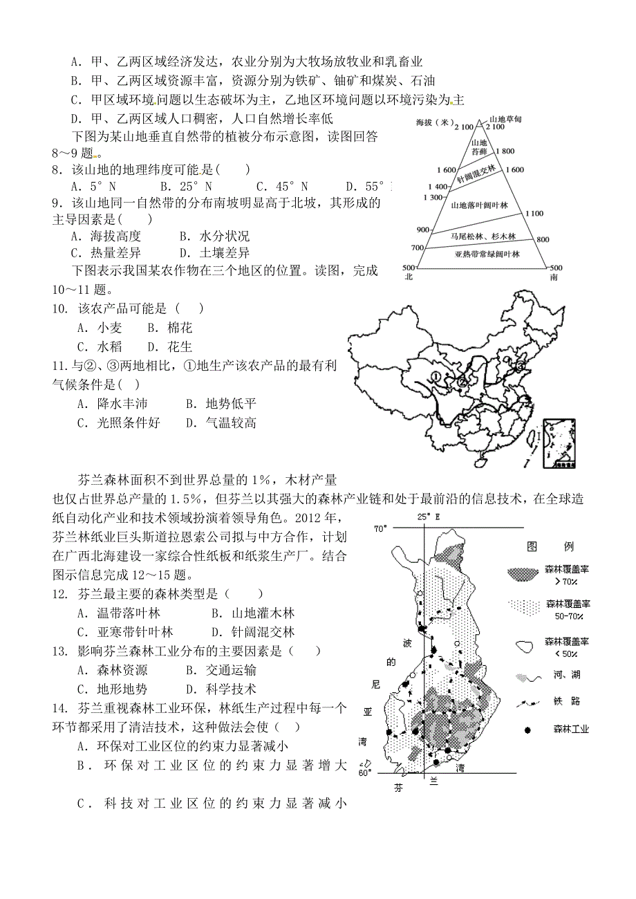 广西武鸣县高级中学2015-2016学年高二地理上学期段考试题 文_第2页