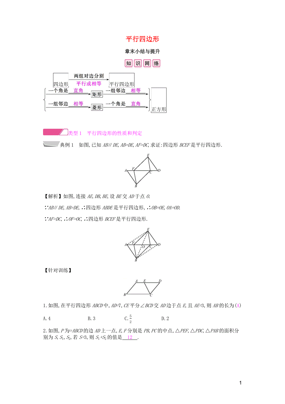 2019年春八年级数学下册 第十八章 平行四边形章末小结与提升课时作业 （新版）新人教版_第1页