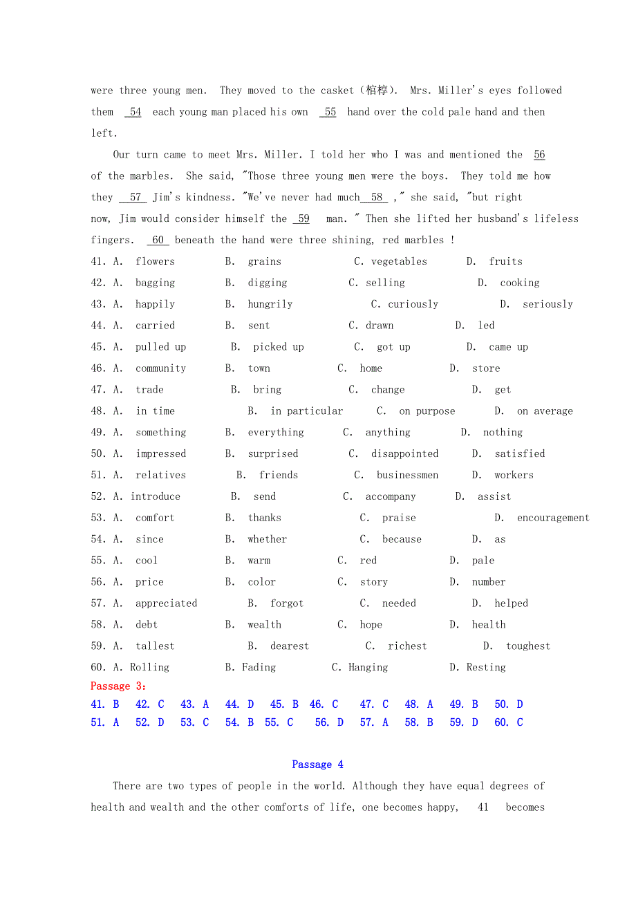 2016高考英语二轮复习 完形填空寒假精练（9）_第4页