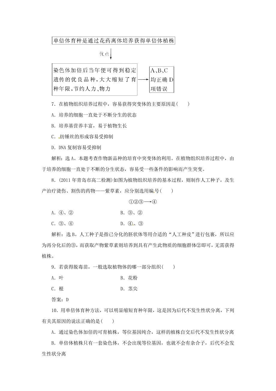 山东省新泰市第二中学高中生物 专题2 2.1.2 植物细胞工程的实际应用课时训练 新人教版选修3_第5页