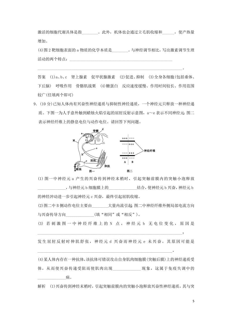 （浙江专用）2016高考生物二轮复习 第四单元 专题一 神经调节和体液调节专题整合_第5页