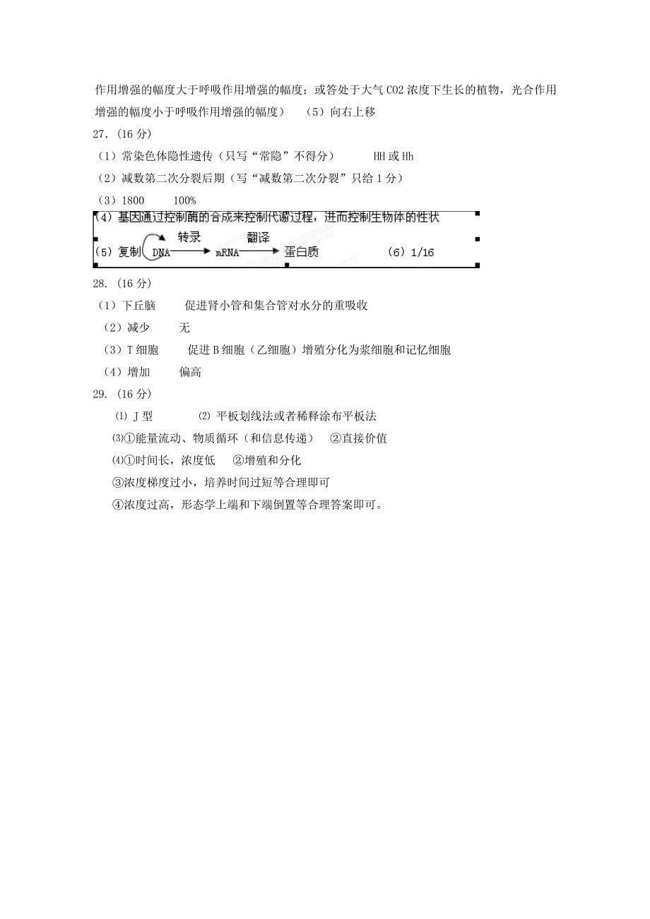 广东省中山市2012届高三生物 综合模拟题（8） 理_第5页