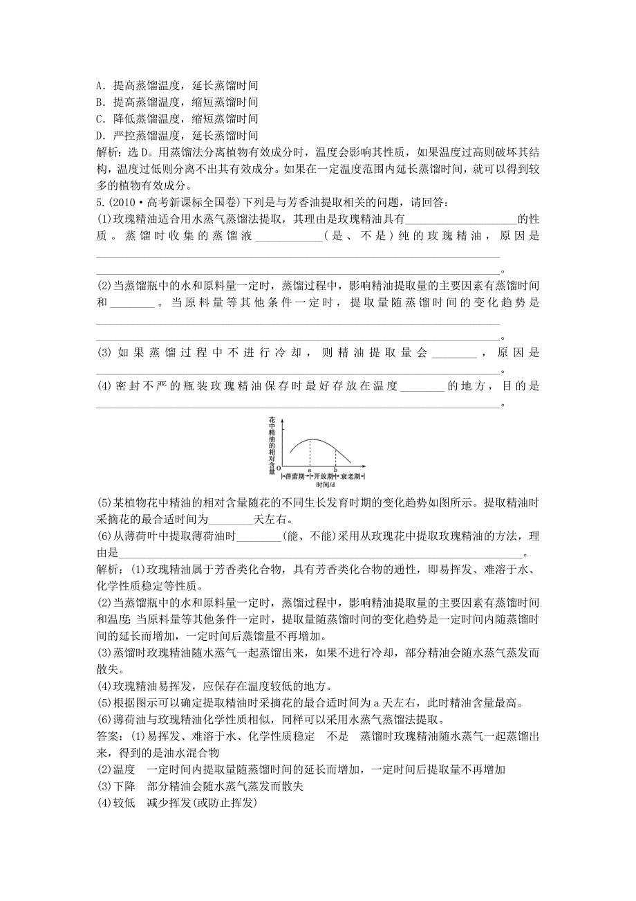 2013年高考生物总复习 第四章第2节 植物芳香油的提取基础测试（含解析）中图版选修1_第2页