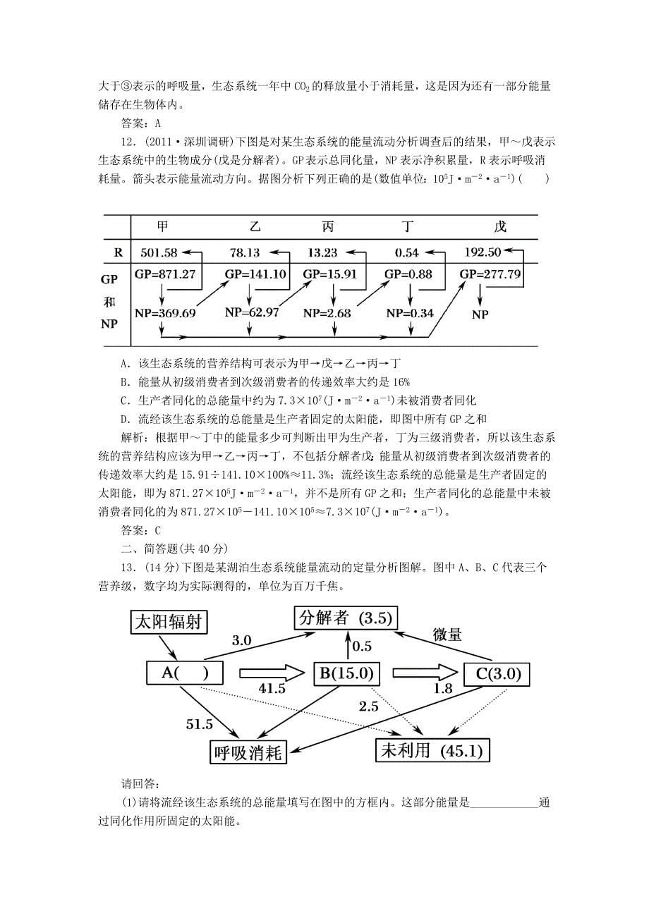 2013届高考生物一轮复习课时作业 36生态系统的能量流动和物质循环 新人教版_第5页