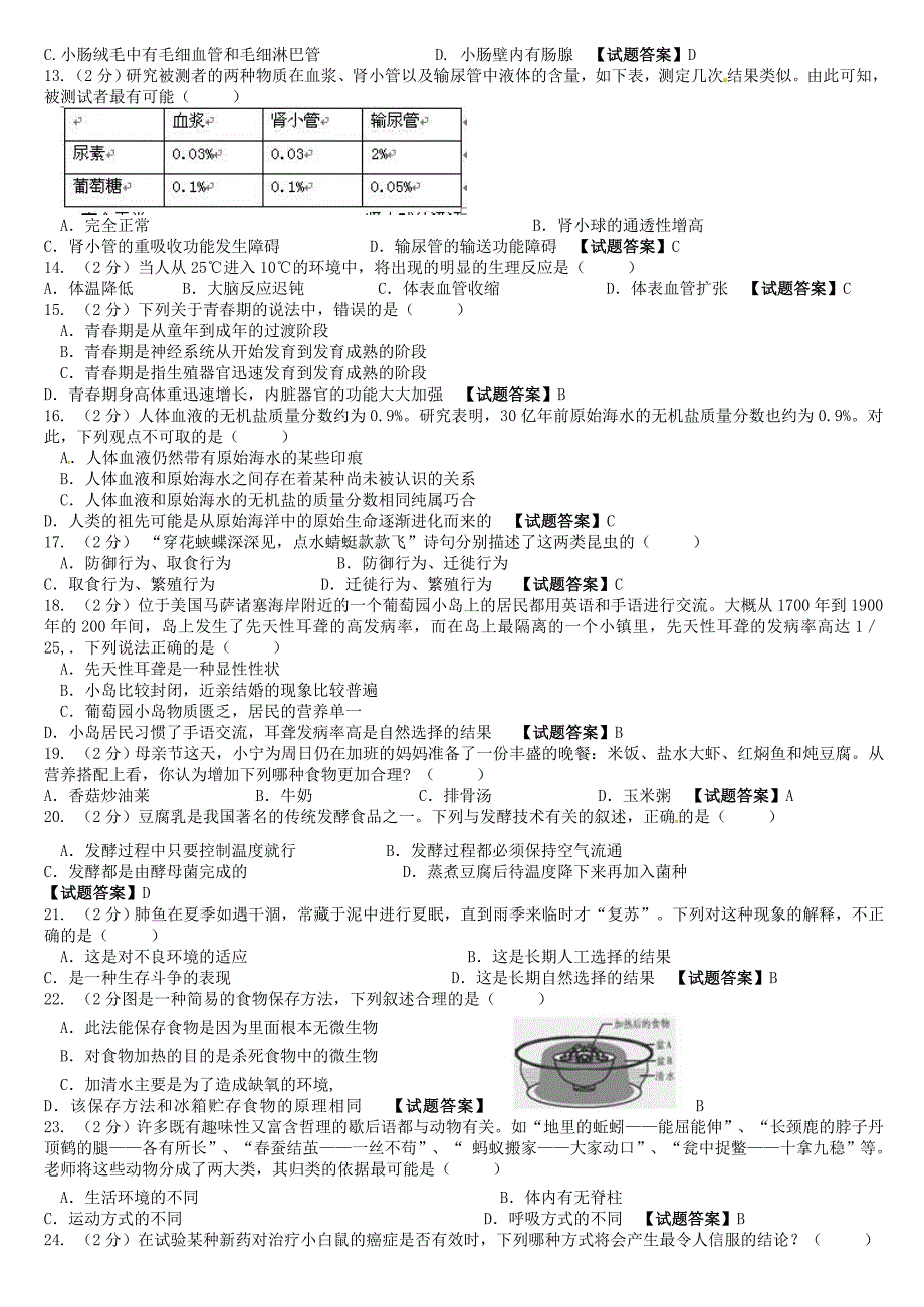 山东省胶南市隐珠中学八年级生物会考模拟卷（2） 新人教版_第2页