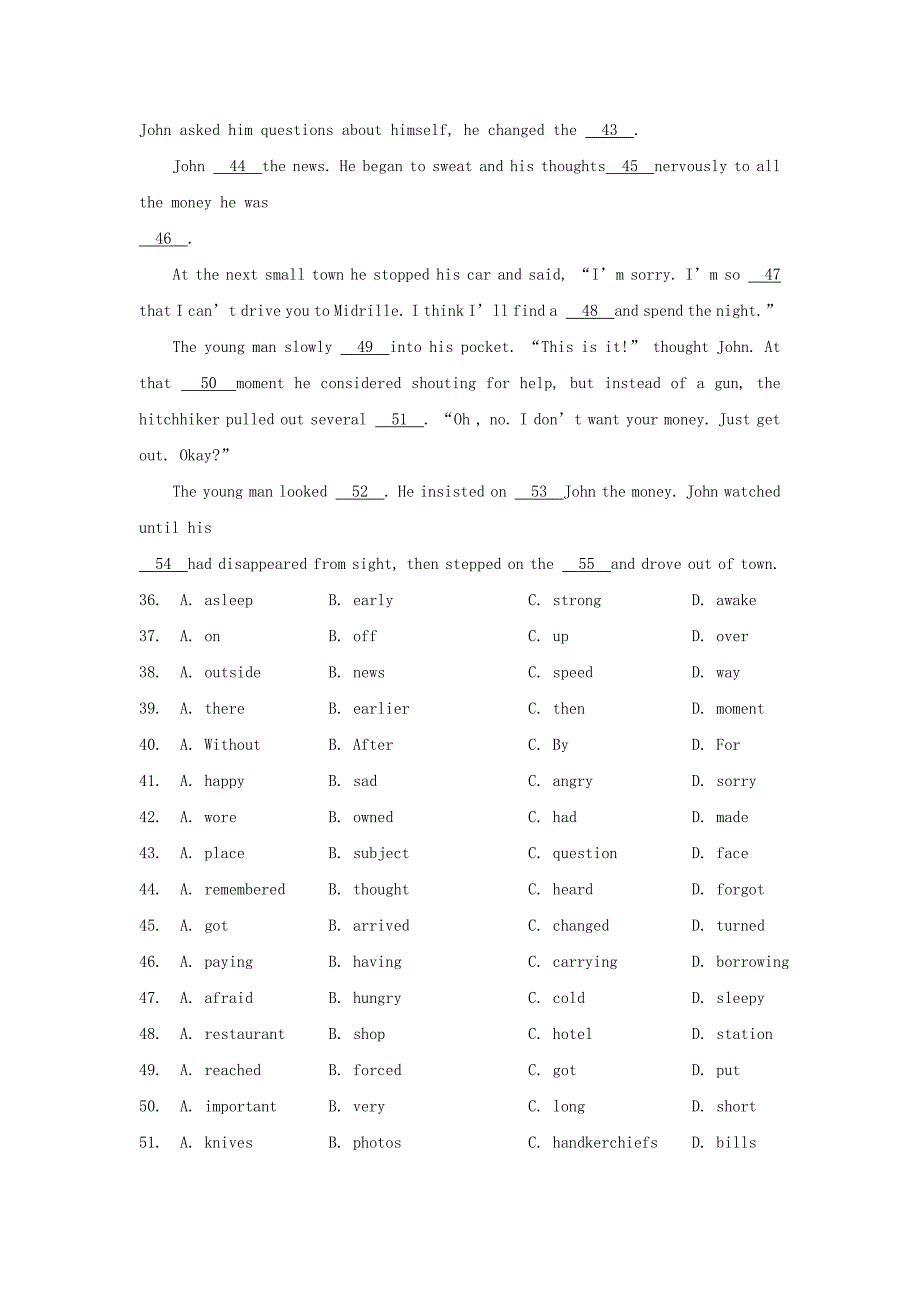 山东省德州市2014届高考英语一轮复习 完形填空加强训练19_第4页