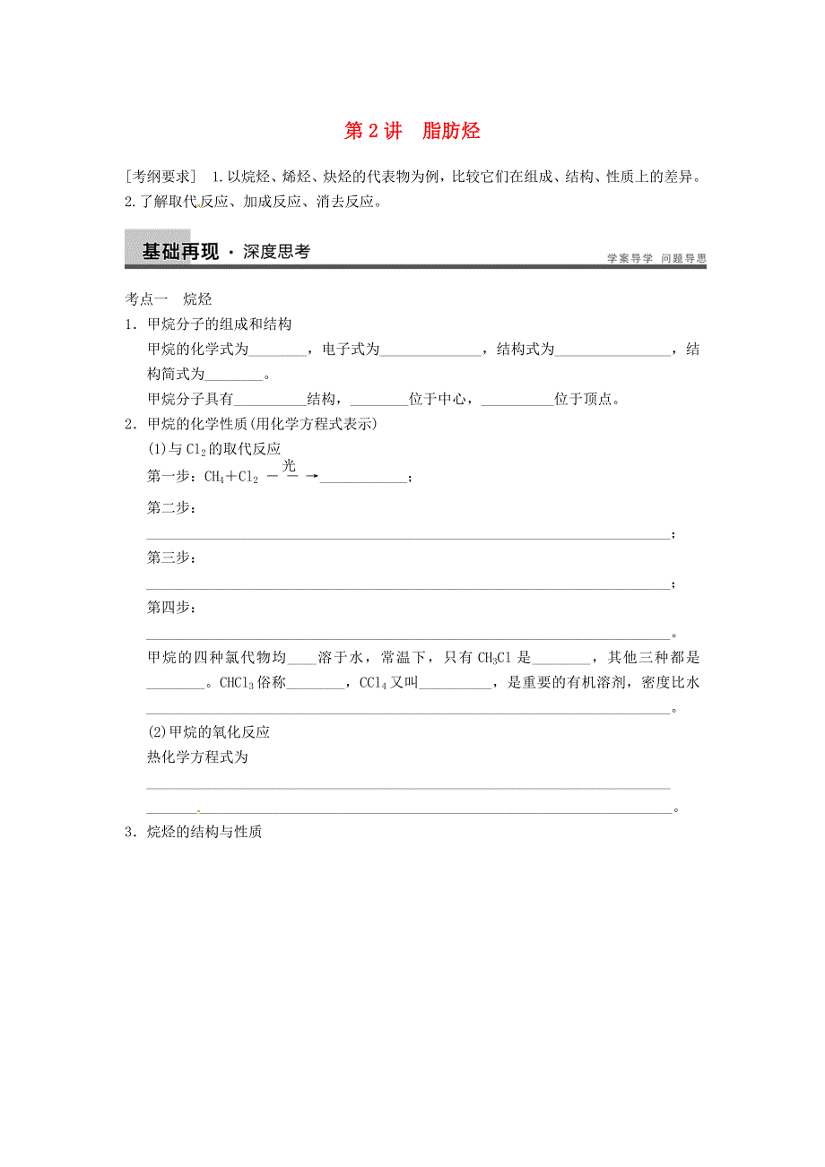 安徽省蚌埠铁中2014届高考化学一轮复习（夯实基础+配配套规范训练卷）《专题10第2讲 脂肪烃》 新人教版_第1页