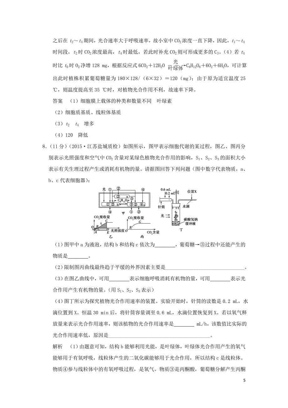 （浙江专用）2016高考生物二轮复习 第二单元 专题二 两大基础代谢-光合作用和细胞呼吸专题整合_第5页