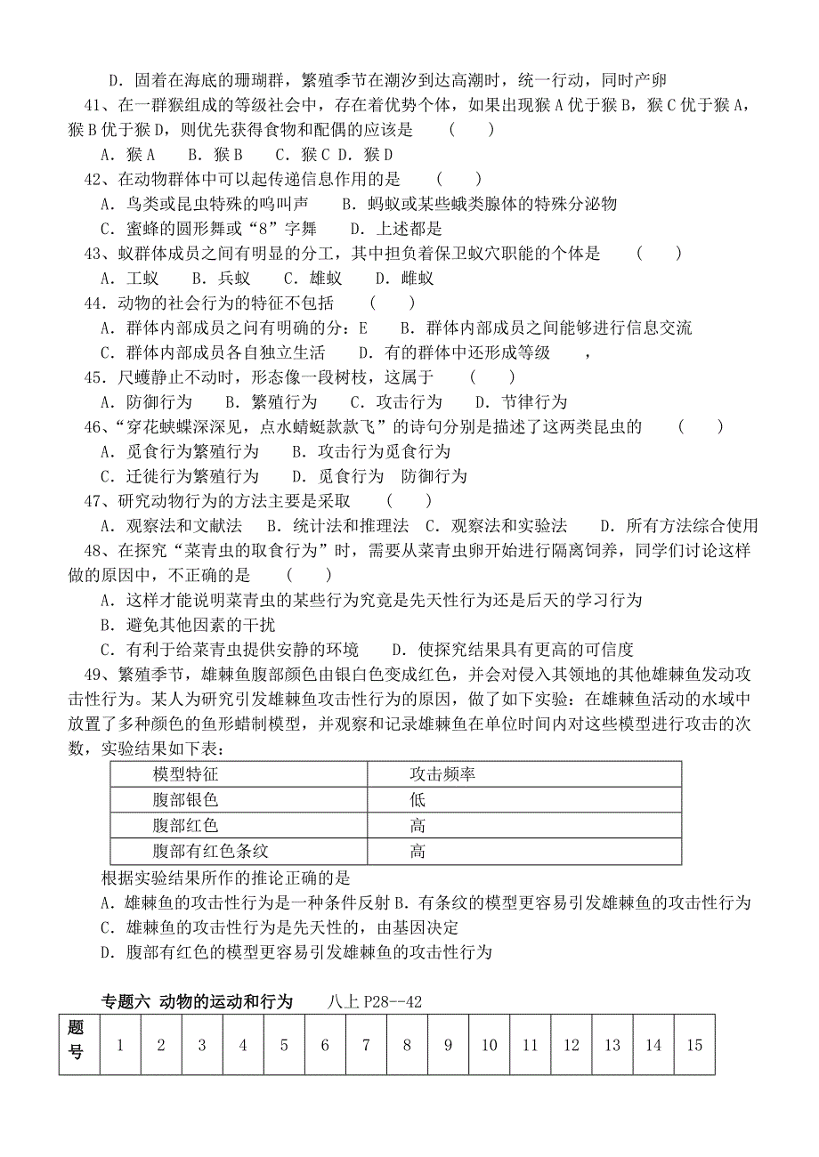 2013年中考生物 专题练习六 动物的运动和行为_第4页