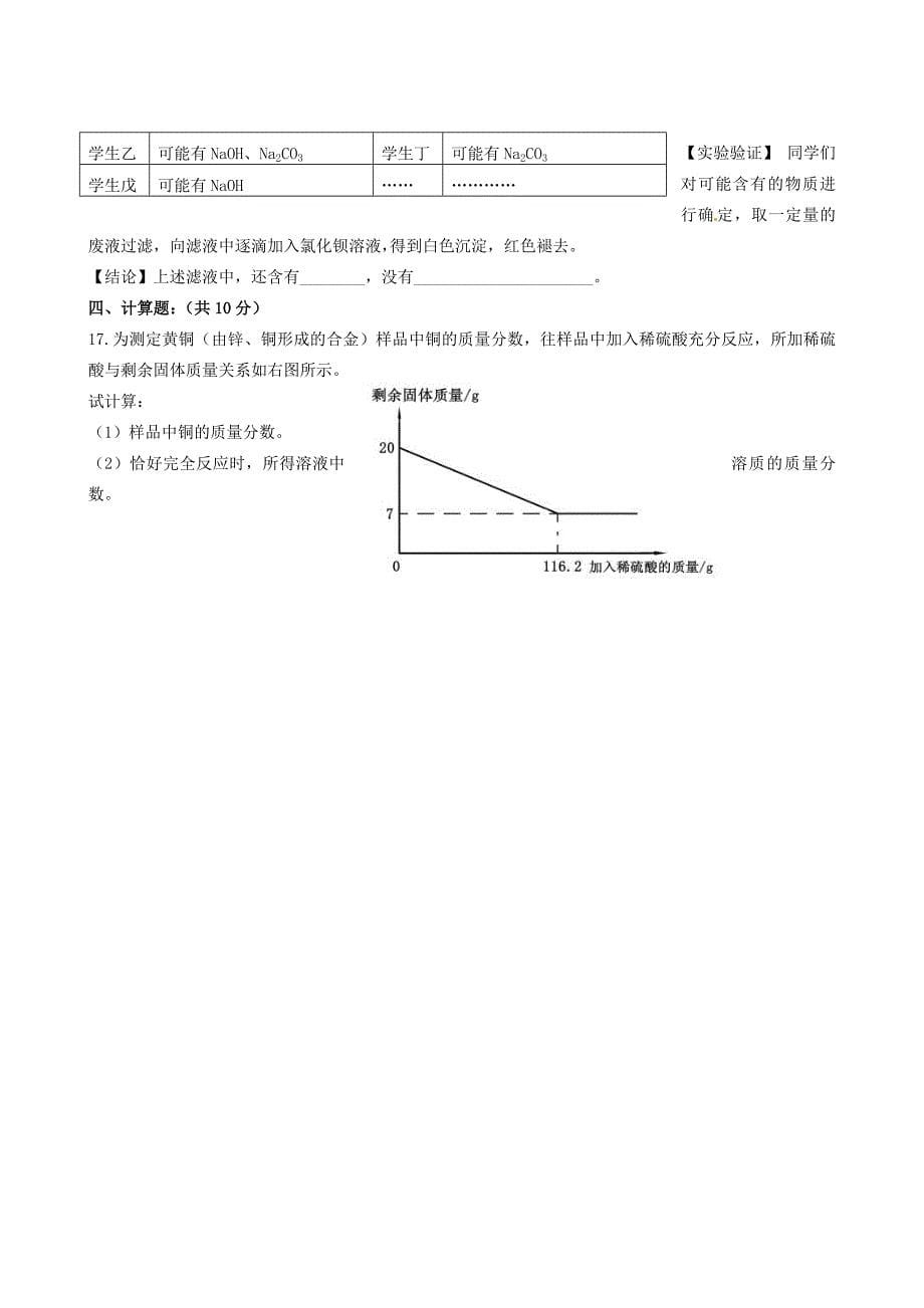 山东省东营市2012届九年级化学下学期第二次模拟考试试题 新人教版_第5页