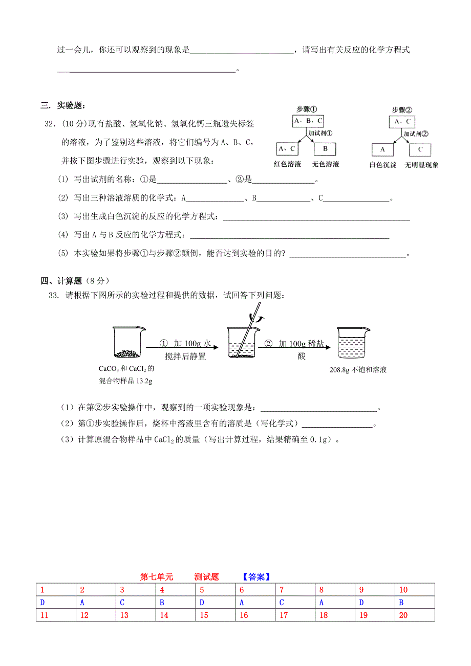 2012年秋九年级化学全册 第七单元 常见的酸和碱测试题 鲁教版_第4页