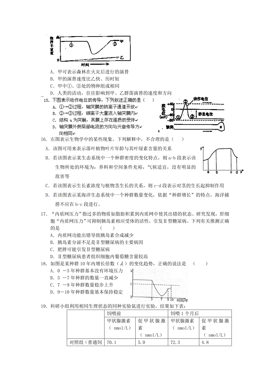 安徽省泗县双语中学2012-2013学年高二生物下学期第二次月考试题新人教版_第3页