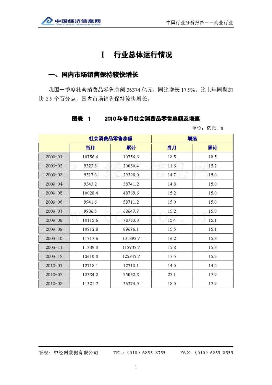 中经网 2010年一季度 中国商业百货行业分析报告_第5页