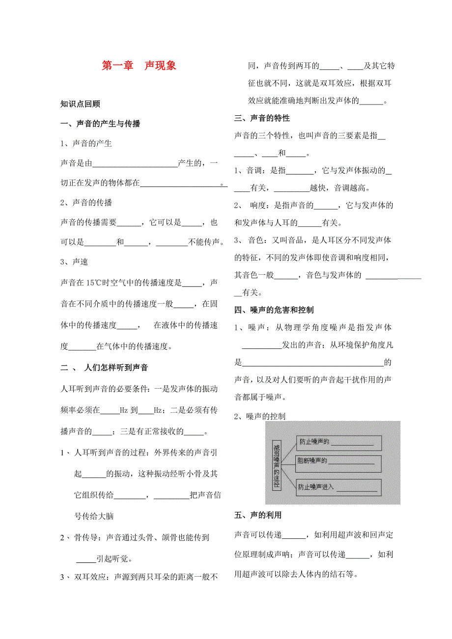 2013年中考物理第一轮复习 第一章 声现象_第1页