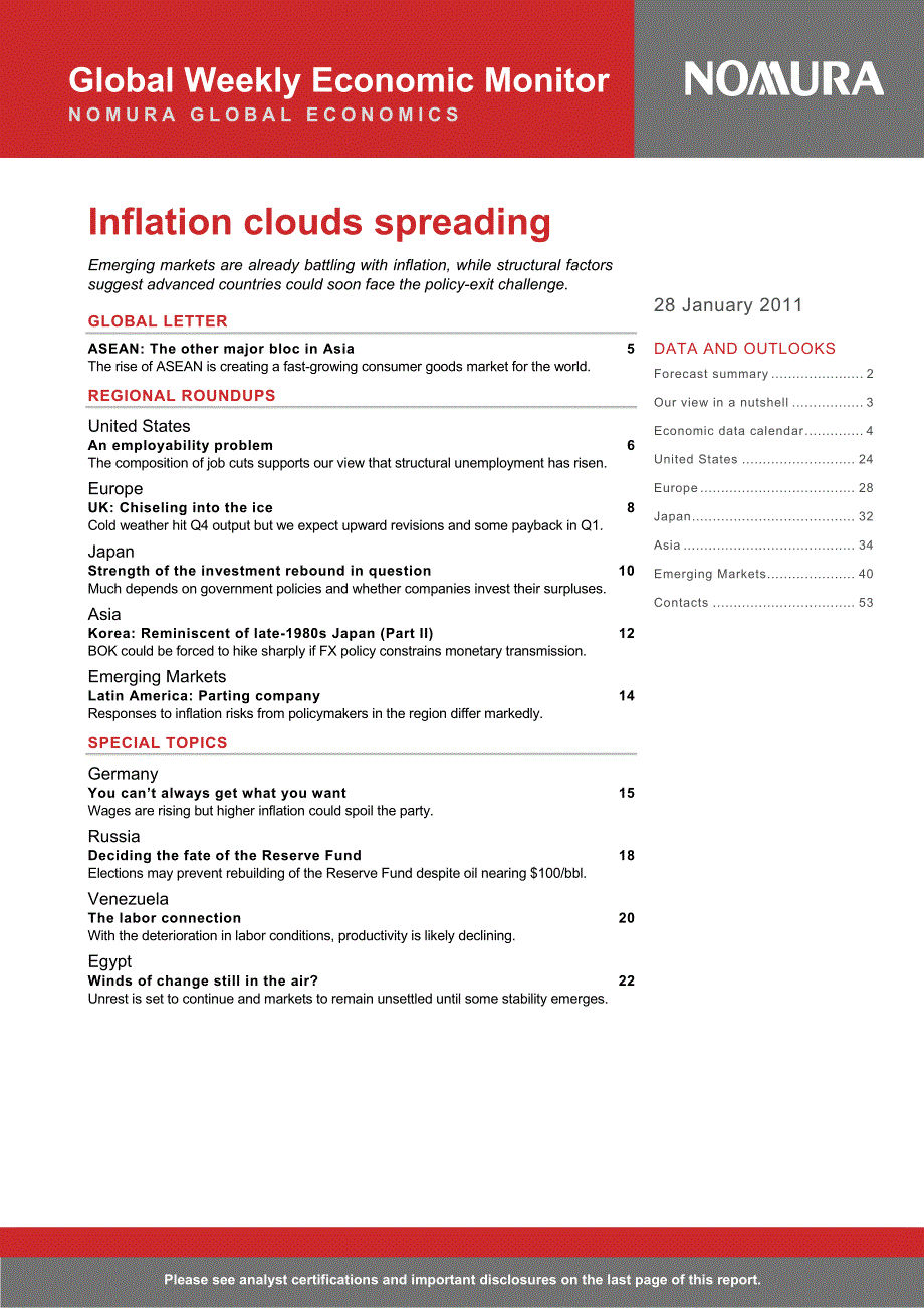 nomura 野村证 券 全球经济研究报告 2011-1_第1页