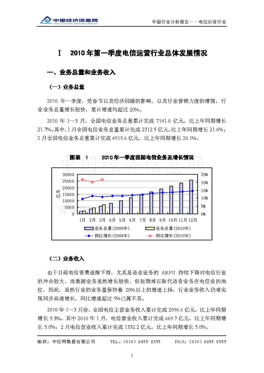 中经网 2010年一季度 中国电信运营行业分析报告_第5页