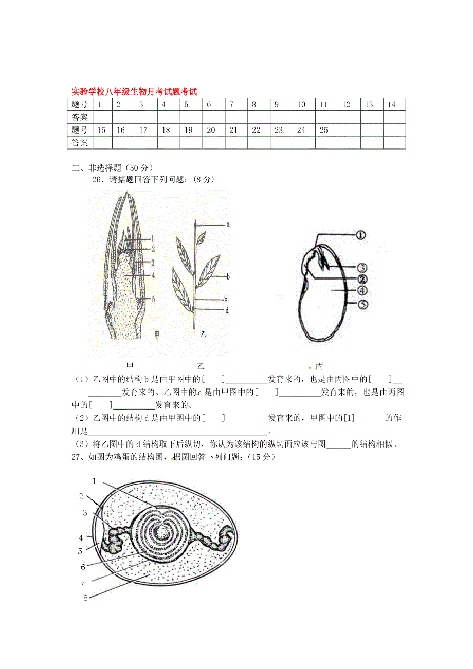 山东省东营市河口区实验学校2012-2013学年八年级生物下学期月考试题 新人教版_第3页