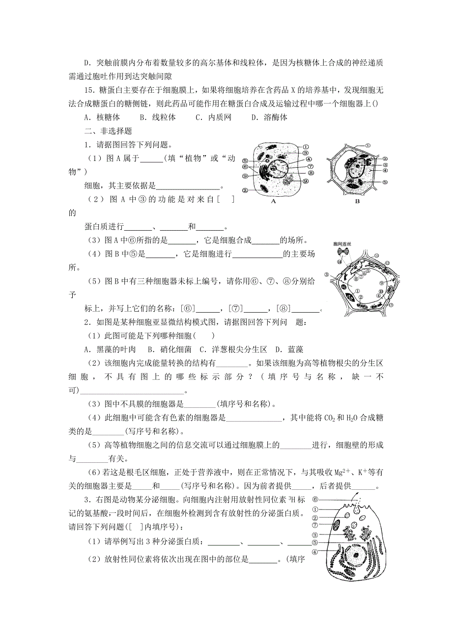 山东省2013年高一生物暑假作业（二）_第3页