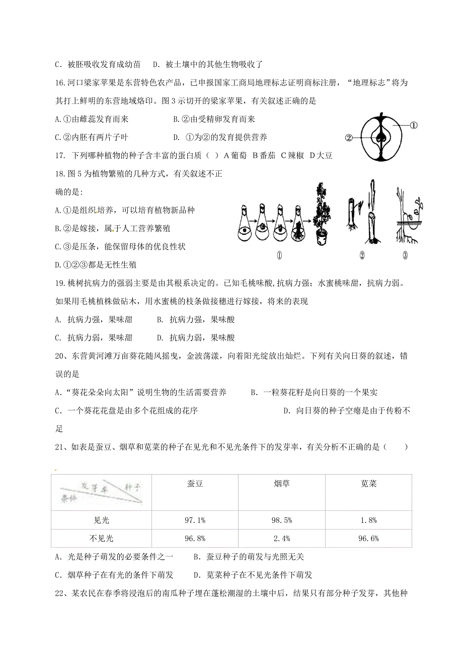 山东省东营市广饶县2017-2018学年八年级生物上学期第一次月考试题 新人教版_第3页