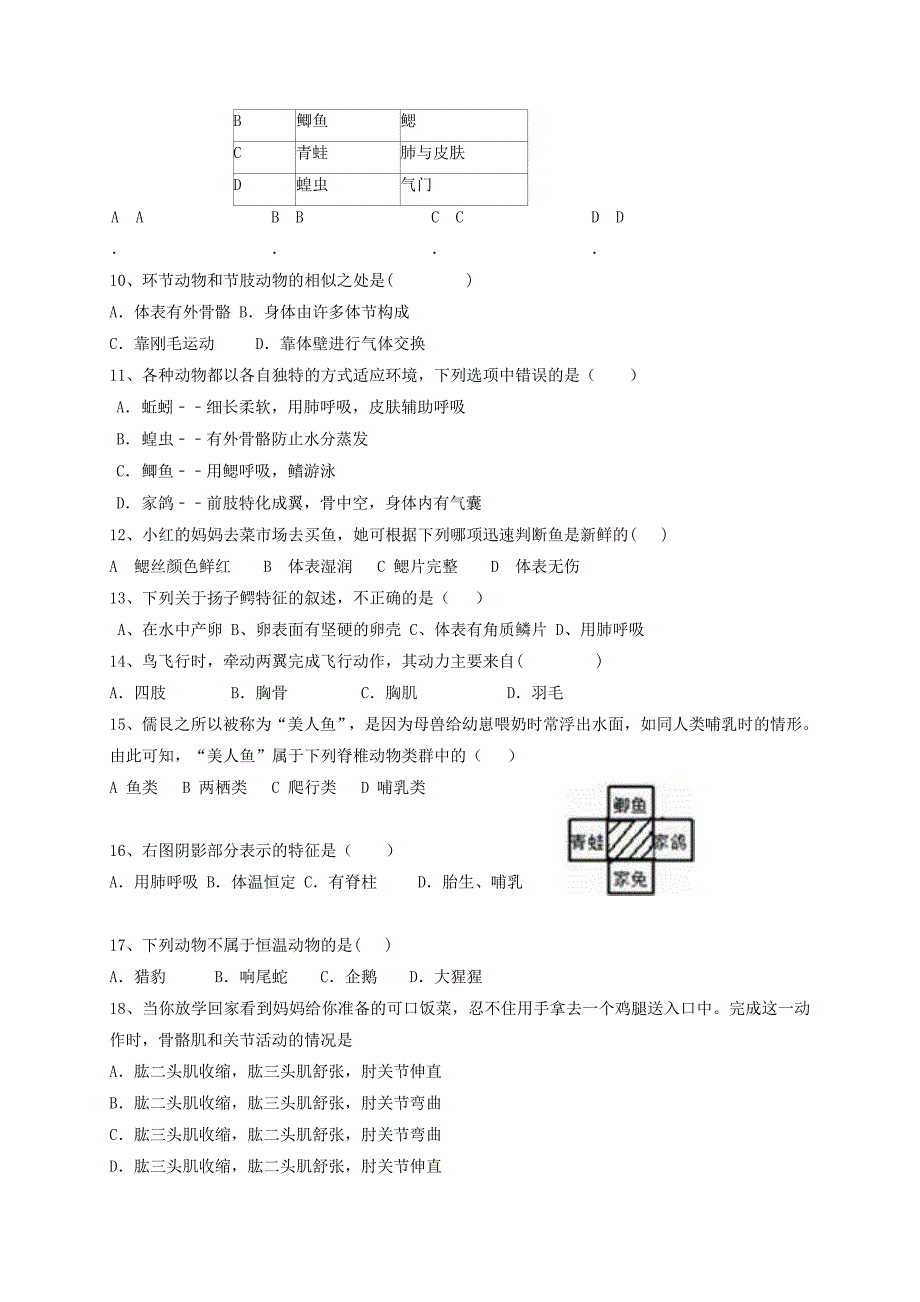 山东省荣成市六校2017-2018学年八年级生物上学期期中试题 五四制_第2页