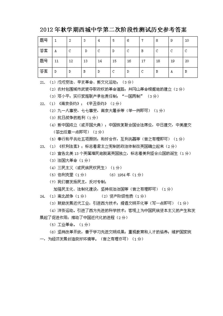 江苏省泰兴市2013届九年级历史12月阶段性测试试题 新人教版_第5页
