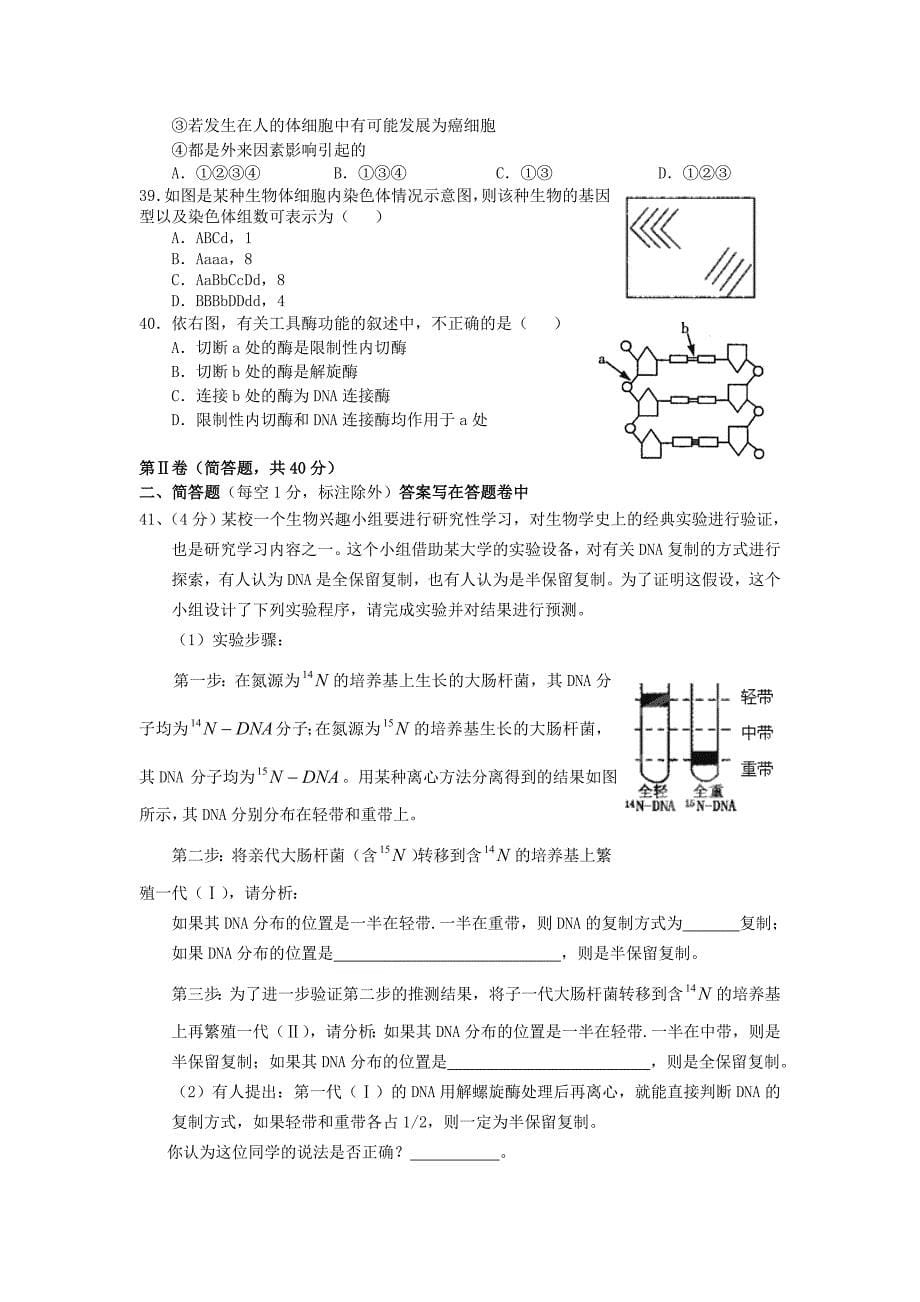 河南省淇县高级中学2011-2012学年高一生物下学期第三次月考试题_第5页