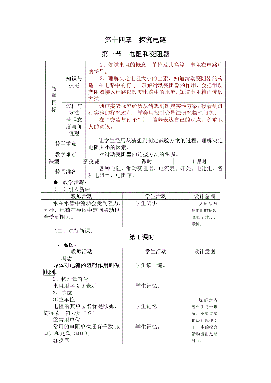 1.5 电阻和变阻器 教案（沪科版九年级全册）.doc_第1页