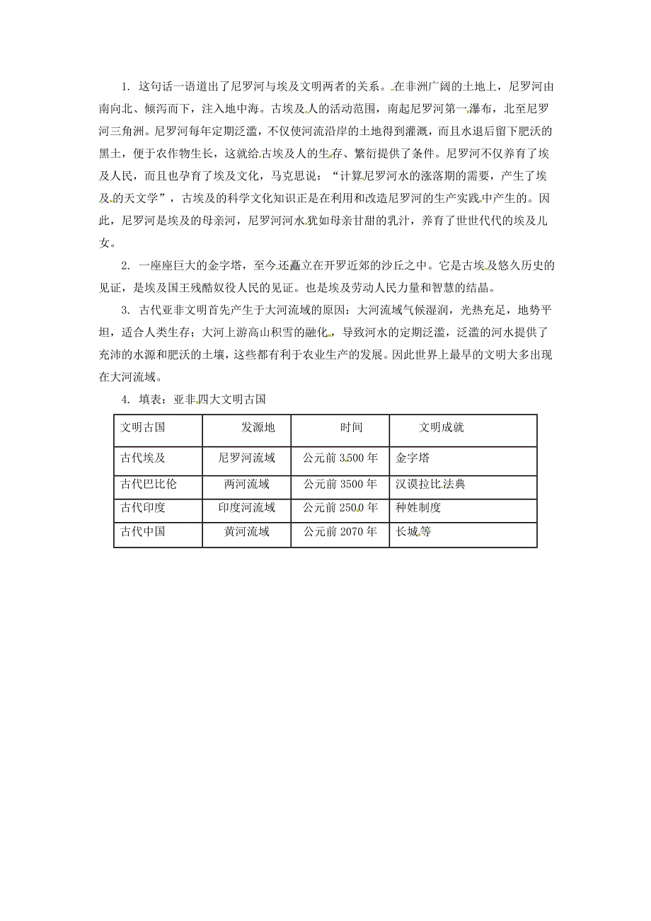 福建省永安市第七中学九年级历史《人类文明的开端1.2大河流域——人类文明的摇篮》练习_第2页