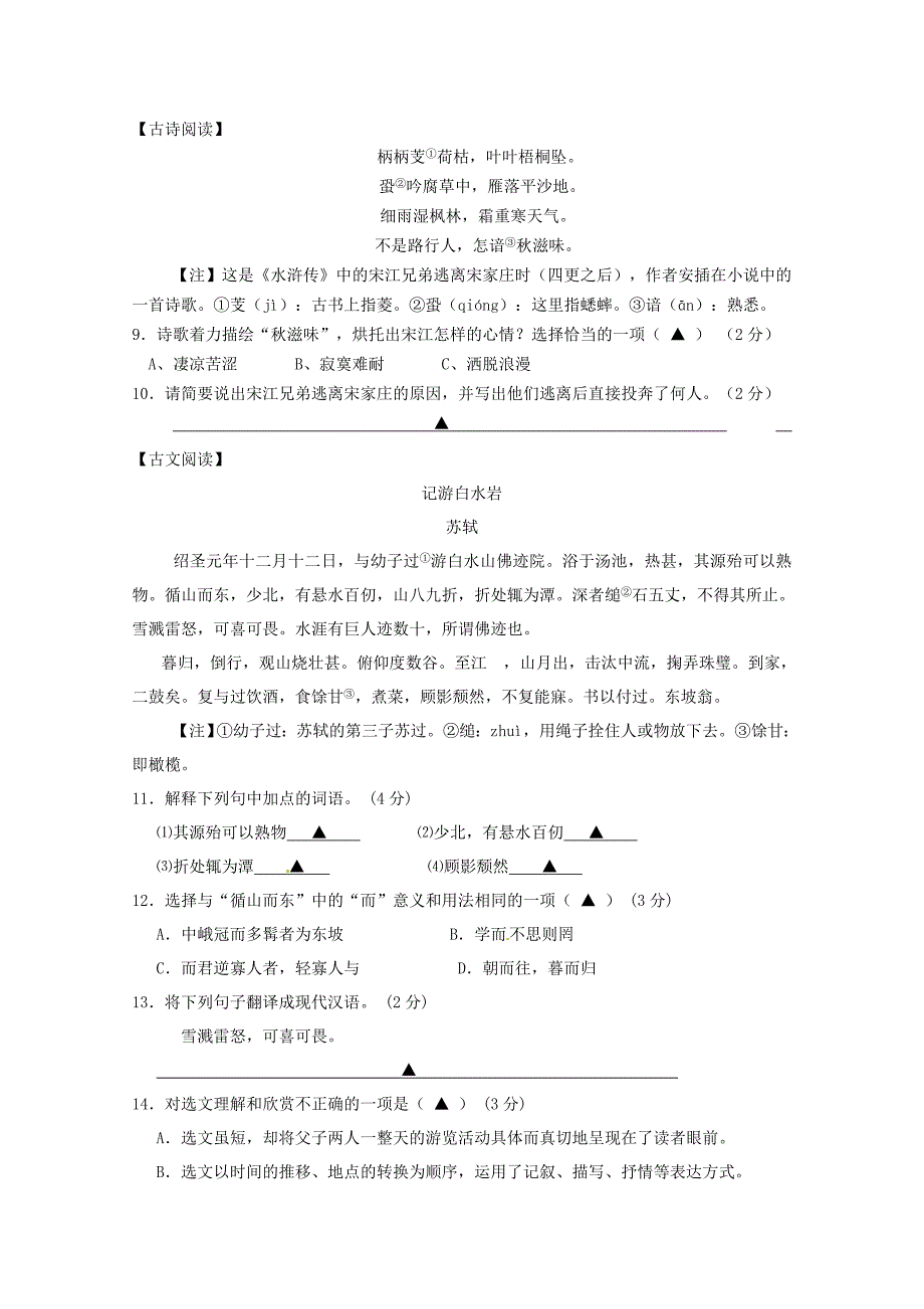 江苏省南京市溧水区2013年中考语文一模试题_第3页