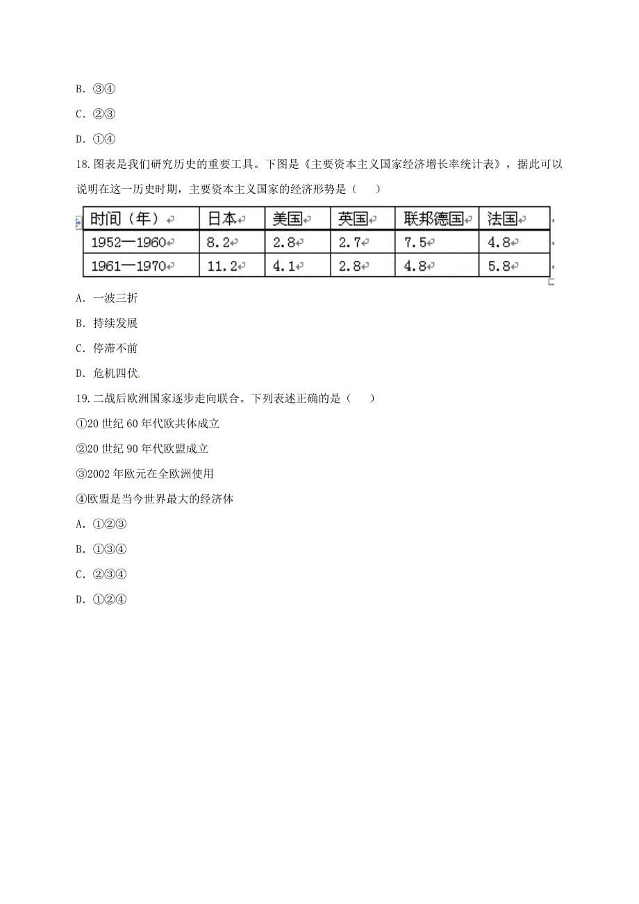 河南省商丘市永城市龙岗镇九年级历史下册 期中测试（一） 新人教版_第5页