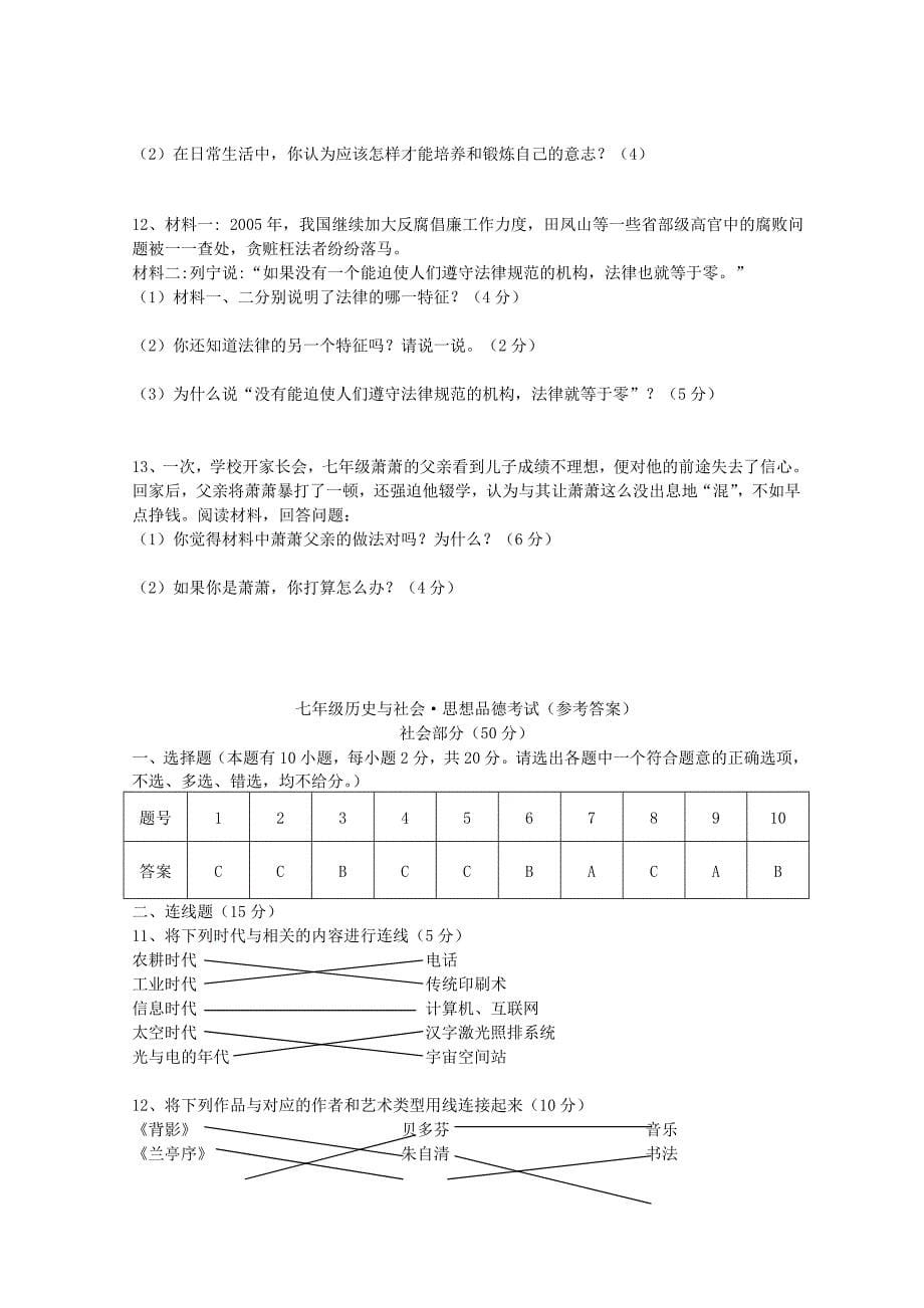 浙江省苍南县钱库四中2011－2012学年七年级社会政治第二学期第二次月考试卷 人教新课标版_第5页