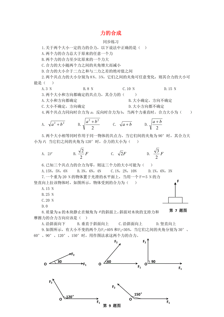 山西省运城市高中物理 第三章 相互作用 3.4 力的合成（5）同步练习 新人教版必修1_第1页