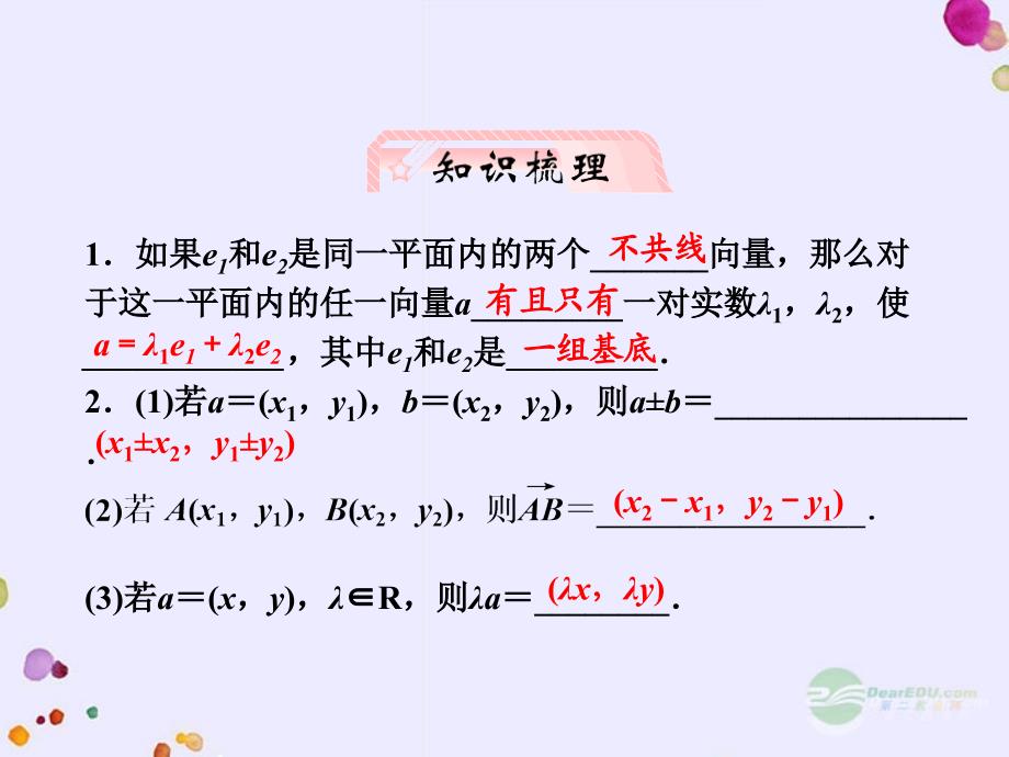 2013高考数学复习课件 7.2 平面向量基本定与向量的坐标运算 理 新人教版_第2页