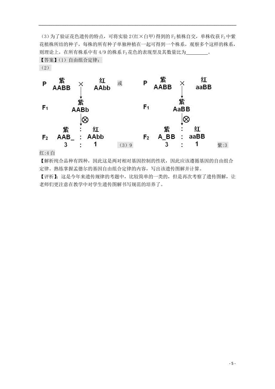 2018广东省天河区高考生物一轮复习 专项检测试题28 基因分离定律和自由组合定律 新人教版_第5页