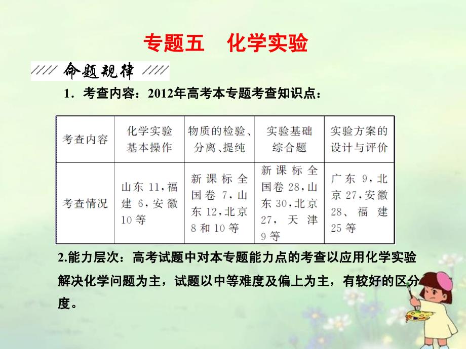 2013年高考化学二轮复习 1-5-1化学实验考点研习课件_第1页