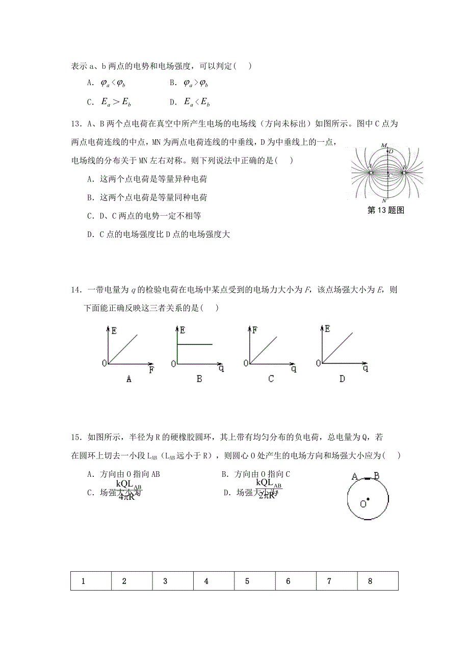 福建省惠安县2017-2018学年高二物理10月月考试题 理_第3页